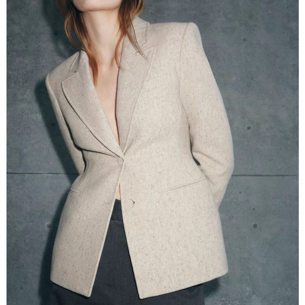ZARA Tailored Wool Blend Peplum Blazer